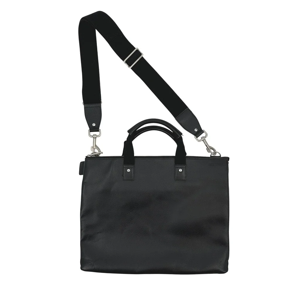 Jack Spade Mens Black Pebbled Leather Slim‎ Briefcase Messenger Bag Crossbody